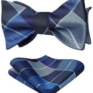 Men's NAVY BLUE  Plaid Jacquard Self Tie Bow Tie